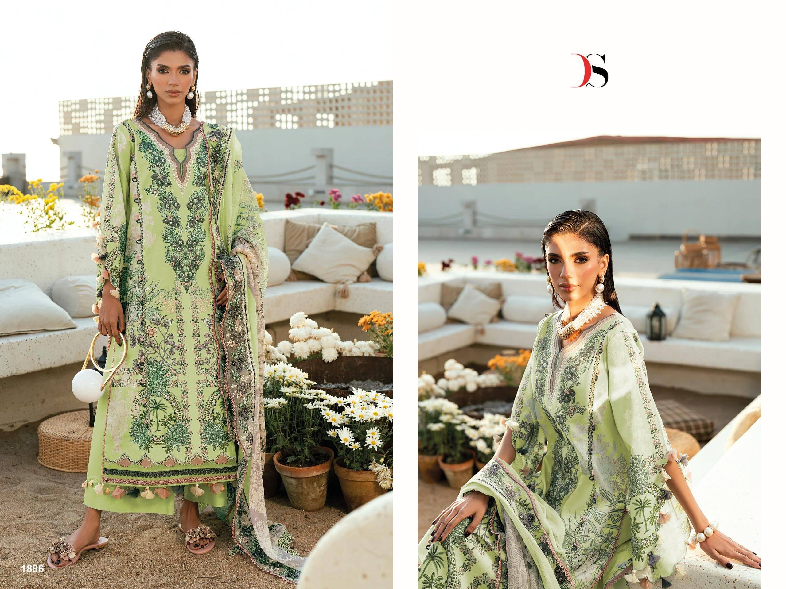 Jade Needle wonder -6 By Deepsy 1881 to 1888 Pakistani Stylish Beautiful Colourful Printed & Embroidered Party Wear & Occasional Wear Pure Viscose Rayon Dresses At Wholesale Price